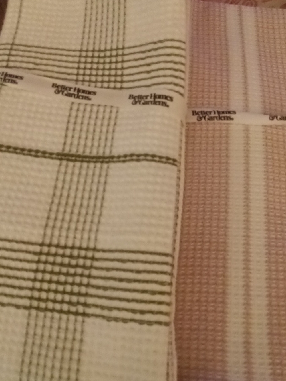 Better Homes & Gardens Waffle Weave Kitchen Towels - Green , White & Brown